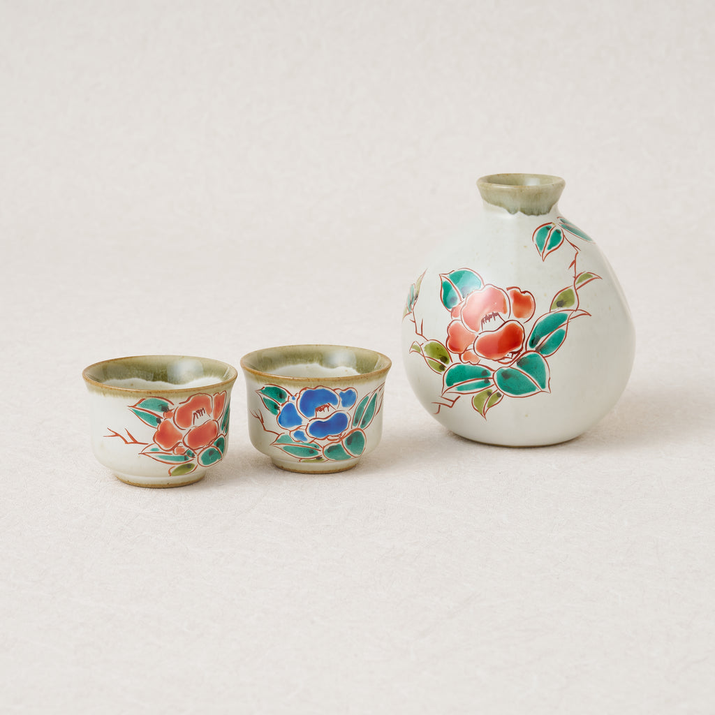 Kutani Ware Luxury Camellia Sake Set – 