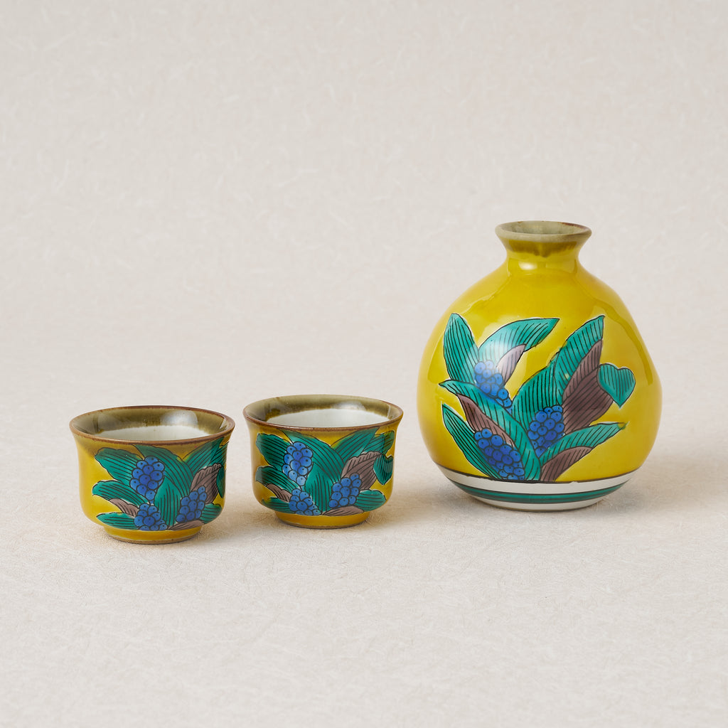 Kutani Ware Yoshidaya Omoto Sake Set by Bizan Kiln – Traditional