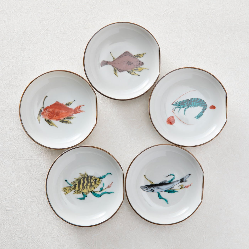 【未使用品】作家物 湖に魚が泳ぐお皿3枚セット fish-design-small-plate-set-