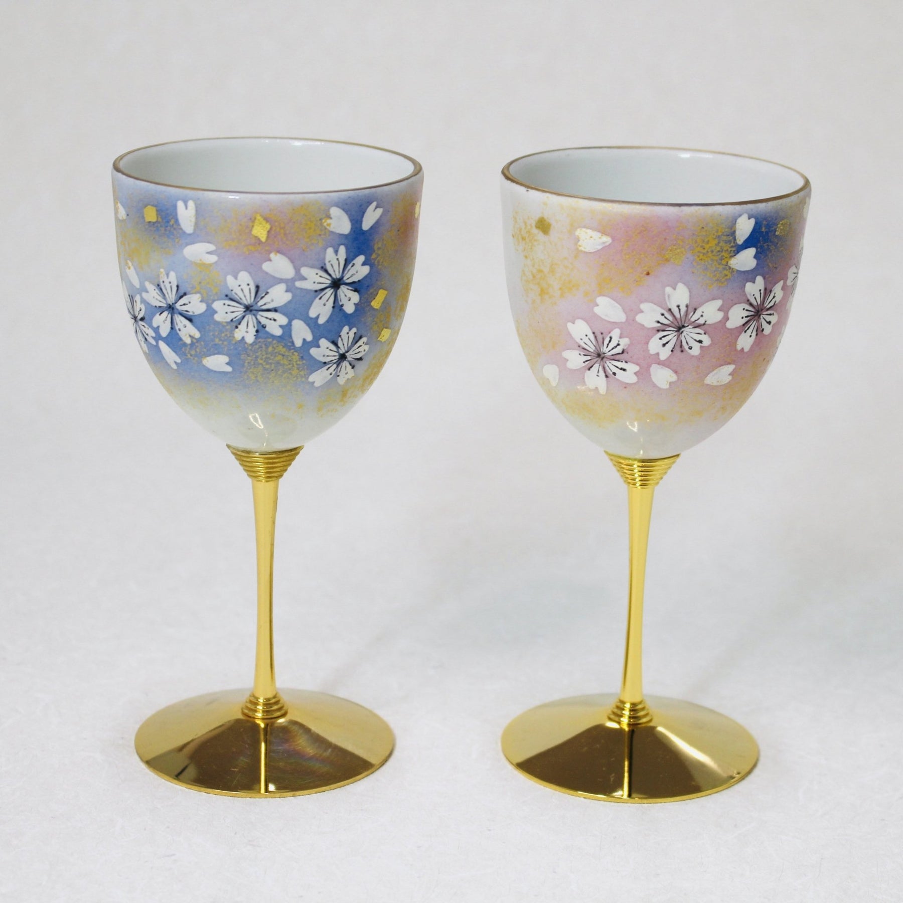Kutani Porcelain Pair Wine Glasses Dancing Flower