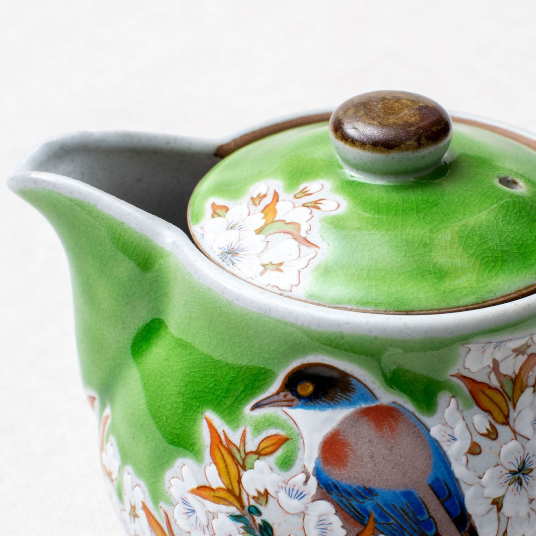 九谷烧日本茶壶(Kyusu)，有花和鸟的图案– Japanese Kutani Store