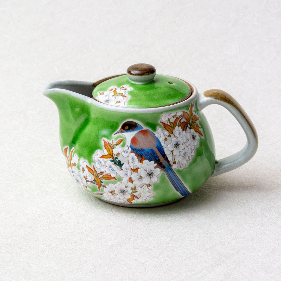九谷 茶壺 九谷烧日本茶壶(Kyusu)，有花和鸟的图案– Japanese Kutani Store