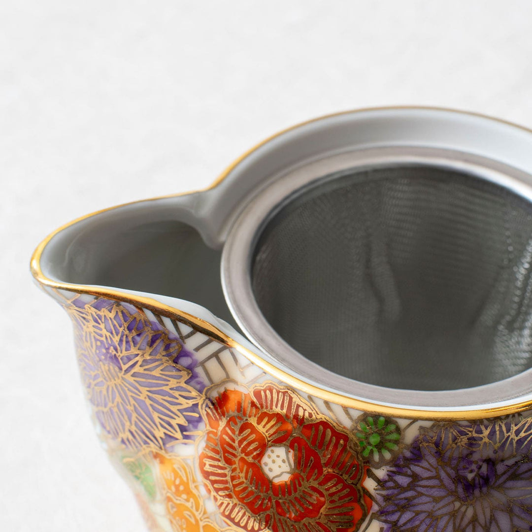 九谷 茶壺 九谷焼錦繡繁花金花茶壺和茶杯套裝Kutani Floral Tea Pot and