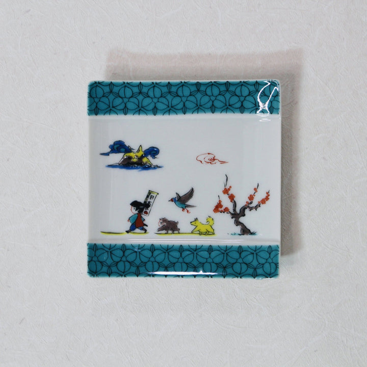 古九谷風日本むかしばなし 桃太郎 豆皿/青郊窯 | Japanese