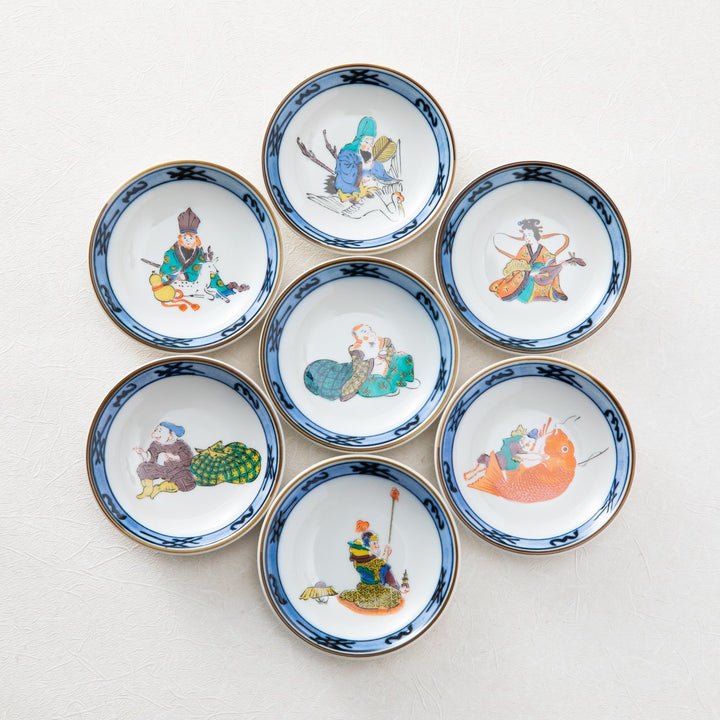 Seven Lucky Gods Small Plates Set(7 Plates) | Japanese Kutani